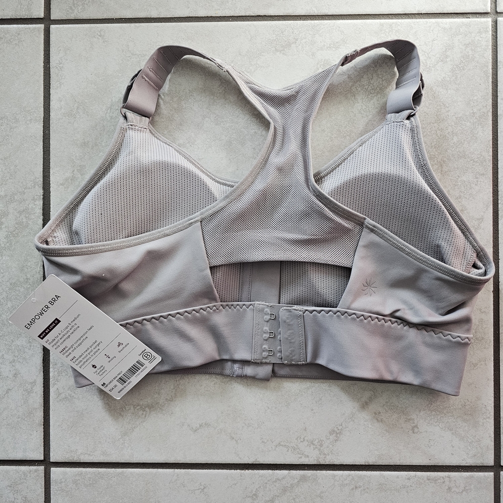 Athleta Women's Gray Zip-Front Empower Moisture-Wicking Breathable Sports Bra - Picture 2 of 3